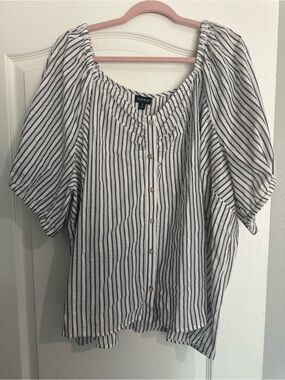 torrid Black and White Striped Button-Front Peasant Top